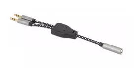 viena ausine - Manhattan 356121 Ausinių Adapteris su Stereo Garso Aux Y Skirstytuvu, 3.5mm Moteriškas (4 kontaktų) iki 2 x 3.5mm Vyriškas (3 kontaktų), 15cm, Juodas/Sidabrinis (Black/Silver) - 2 nuotrauka