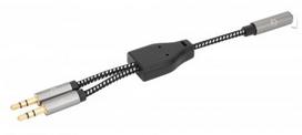 viena ausine - Manhattan 356121 Ausinių Adapteris su Stereo Garso Aux Y Skirstytuvu, 3.5mm Moteriškas (4 kontaktų) iki 2 x 3.5mm Vyriškas (3 kontaktų), 15cm, Juodas/Sidabrinis (Black/Silver) - 4 nuotrauka
