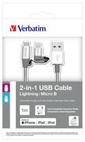 aliuminio kabeliai - Verbatim 48869 USB kabelis 1 m USB A Micro-USB B/Lightning Aliuminis, Pilka - 3 nuotrauka