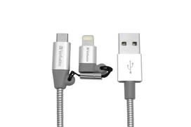 aliuminio kabeliai - Verbatim 48869 USB kabelis 1 m USB A Micro-USB B/Lightning Aliuminis, Pilka - 6 nuotrauka