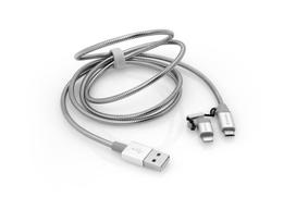 aliuminio kabeliai - Verbatim 48869 USB kabelis 1 m USB A Micro-USB B/Lightning Aliuminis, Pilka - 8 nuotrauka