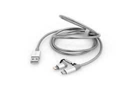 aliuminio kabeliai - Verbatim 48869 USB kabelis 1 m USB A Micro-USB B/Lightning Aliuminis, Pilka - 9 nuotrauka