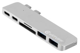 micro usb hub - HUB USB eStuff 1x SD 1x Micro SD 2x USB-C + 2x USB-A (ES84122- Sidabrinis) - 2 nuotrauka