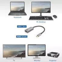 usb c laidas 4k - ACT USB-C to HDMI female adapter, 4K @ 60Hz, kabelio ilgis 0.15m, aliuminio housing ADAPTER USB-C-HDMI 0.15M 4K (AC7010) - 5 nuotrauka
