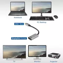 usb c laidas 4k - ACT USB-C to DisplayPort female adapter, 4K @ 60Hz, kabelio ilgis 0.15m, aliuminio housing USB-C - DP 4K @60HZ CONVERTER (AC7030) - 2 nuotrauka