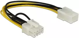 Delock PCI-E 6-pin female to 8-pin male cable, 0.2m, Juoda/Plieninė (Black/Steel) / 83775