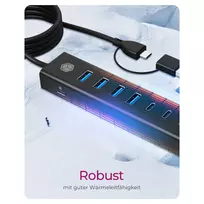 ice - ICY BOX IB-HUB1737-C3 USB šakotuvas, 7 prievadai, USB 3.2 Gen 1, Juodas (Black) - 4 nuotrauka