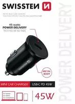 car charger adapter - Automobilinis įkroviklis Swissten 20118100, USB Type C, juoda, 45 W - 2 nuotrauka