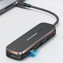 usa adapteriai - USAMS Adapteris šakotuvas 3xUSB + USB-C + HDMI juodos spalvos SJ578 šakotuvas 01 (US-SJ578) - 6 nuotrauka