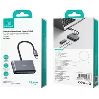 usa adapteriai - USAMS šakotuvas HUB 5in1 USB 2.0/USB 3.0/ USB-C/TF/SD pilkos spalvos SJ628HUB01 (US-SJ628) - 2 nuotrauka
