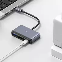 usa adapteriai - USAMS šakotuvas HUB 5in1 USB 2.0/USB 3.0/ USB-C/TF/SD pilkos spalvos SJ628HUB01 (US-SJ628) - 3 nuotrauka