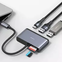 usa adapteriai - USAMS šakotuvas HUB 5in1 USB 2.0/USB 3.0/ USB-C/TF/SD pilkos spalvos SJ628HUB01 (US-SJ628) - 4 nuotrauka