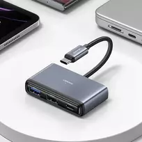 usa adapteriai - USAMS šakotuvas HUB 5in1 USB 2.0/USB 3.0/ USB-C/TF/SD pilkos spalvos SJ628HUB01 (US-SJ628) - 6 nuotrauka