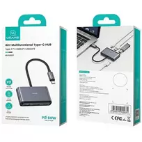 usa adapteriai - USAMS šakotuvas HUB 4in1 2xUSB 2.0/USB 3.0/ USB-C pilkos spalvos SJ627HUB01 (US-SJ627) - 2 nuotrauka