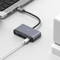 usa adapteriai - USAMS šakotuvas HUB 4in1 2xUSB 2.0/USB 3.0/ USB-C pilkos spalvos SJ627HUB01 (US-SJ627) - 3 nuotrauka