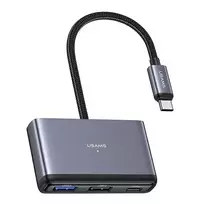 usa adapteriai - USAMS šakotuvas HUB 4in1 2xUSB 2.0/USB 3.0/ USB-C pilkos spalvos SJ627HUB01 (US-SJ627) - 5 nuotrauka