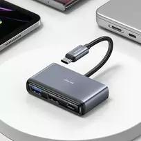 usa adapteriai - USAMS šakotuvas HUB 4in1 2xUSB 2.0/USB 3.0/ USB-C pilkos spalvos SJ627HUB01 (US-SJ627) - 6 nuotrauka