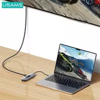usa adapteriai - HUB USB Usams Adapteris HUB 10in1 3xUSB 3.0/TF/SD/USB-C/HDMI/RJ45/VGA PD100W pilka/blyški SJ644HUB01 (US-SJ644) - 3 nuotrauka