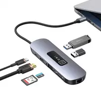 usa adapteriai - HUB USB Usams Adapteris HUB 10in1 3xUSB 3.0/TF/SD/USB-C/HDMI/RJ45/VGA PD100W pilka/blyški SJ644HUB01 (US-SJ644) - 6 nuotrauka