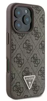 iphone 16 pro case - Guess PU Leather 4G Triangle Strass dėklas skirtas Apple iPhone 16 Pro rudos spalvos sidabro spalvos - 2 nuotrauka