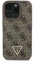 iphone 16 pro case - Guess PU Leather 4G Triangle Strass dėklas skirtas Apple iPhone 16 Pro rudos spalvos sidabro spalvos - 3 nuotrauka