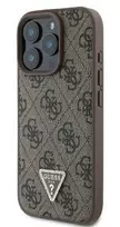 iphone 16 pro case - Guess PU Leather 4G Triangle Strass dėklas skirtas Apple iPhone 16 Pro rudos spalvos sidabro spalvos - 4 nuotrauka
