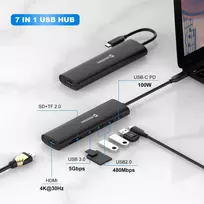 usb c laidas 4k - Swissten Aluminium Multi-Port Laptop Dock USB-C HUB 7-IN-1 Juodas (Black) - 6 nuotrauka