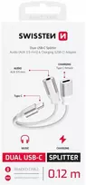 type c aux - Swissten Textile USB-C / USB-C / Aux 3.5mm Įkrovimo garso adapteris 0.12m Baltas (White) - 2 nuotrauka