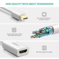 adapteris hdmi to displayport - Ugreen 4K HDMI (female) - Mini DisplayPort (male - Thunderbolt 2.0) adapter cable white (MD112 10460) - 2 nuotrauka