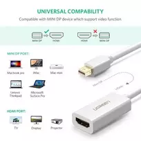 adapteris hdmi to displayport - Ugreen 4K HDMI (female) - Mini DisplayPort (male - Thunderbolt 2.0) adapter cable white (MD112 10460) - 6 nuotrauka