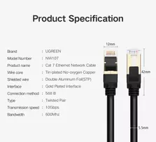 rj45 plug cat7 - UGREEN Ethernet RJ45 Flat network cable , Cat.7, STP, 10m (Black) - 2 nuotrauka