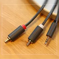 kabelis 3.5mm 2.5mm - Ugreen AV102 2x RCA cable (Cinch) jack 3.5 mm 2m (Black) - 2 nuotrauka