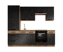virtuves baldai 4 m - Virtuvės baldų komplektas VIKA 240, juodas/rudas (Black/Brown) - 5 nuotrauka