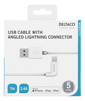 pakrovejas lightning - DELTACO kampinis, USB-iPhone, iPad, iPod 2.4A, 1m, baltas / IPLH-176 - 2 nuotrauka