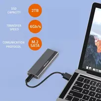 enclosure m.2 sata - Qoltec 52267 Korpusas SSD M.2 SATA NGFF USB-C 2TB Pilkas (Grey) - 8 nuotrauka