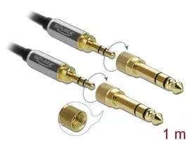 6.5mm adapteris - Delock 85785 Stereo Cable 3.5mm Male To Male Black 1m + 6.35mm Adapter - 3 nuotrauka
