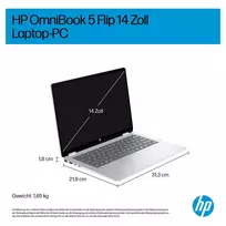 hp omnibook 3 - HP OmniBook 5 Flip 14-fp0430ngx, Core 3 100U, 8 GB, 512 GB, 14", Touch, Windows 11 Home, Glacier Silver (Sidabrinis) - 14 nuotrauka