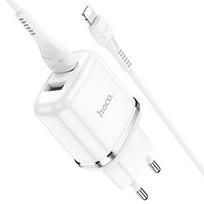Hoco N4 su dviem USB  jungtimis + Lightning (2.4A) baltas
