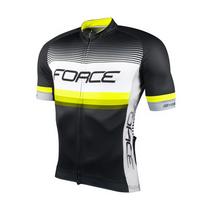 Marškinėliai FORCE Drive (juoda/balta/fluorescentinė) M