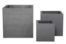 Keraminis vazonas CEMENT FIBER  su plastikiniu įdėklu, pilkos sp., 25,5 x 25,5 x 25,5 cm