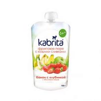  KABRITA obuolių, bananų ir braškių tyrelė su ožkos pieno grietinėle, nuo 6 mėn., 100 g