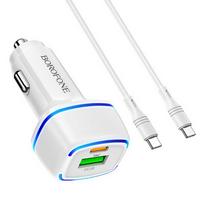 Borofone BZ14A PD20W+QC3.0 su 2 USB jungtimis (Type-C į Lightning) baltas