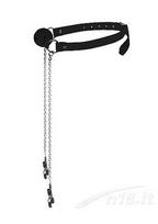 Burnos kamuoliuko ir spenelių spaustukų rinkinys Ouch! Ball Gag with Nipple Clamps, juodas