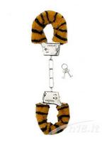 Metaliniai antrankiai su švelniu kailiuku Shots Toys Furry Handcuffs, tigriniai