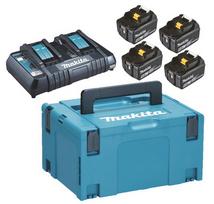makita 5ah akumuliatoriai - Makita akumuliatorių 4 x BL1850B ir įkroviklio DC18RD rinkinys + lagaminas (197626-8) - 1 nuotrauka