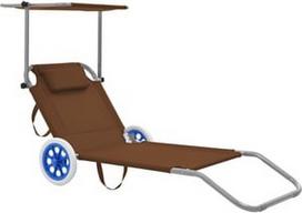 Gultas VLX Folding Sun Lounger w/ Canopy & Wheels 44326, rudas/pilkas
