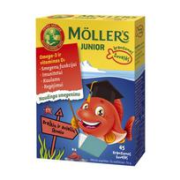 MOLLER'S OMEGA-3 JUNIOR, žuvų taukai, 45 braškių-aviečių skonio kramtomosios gelinės žuvelės