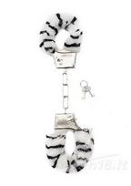 Metaliniai antrankiai su švelniu kailiuku Shots Toys Furry Handcuffs, zebriniai