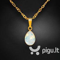 Sidabrinis kaklo papuošalas moterims DiamondSky Crystal Drop White Opal su Swarovski kristalais
