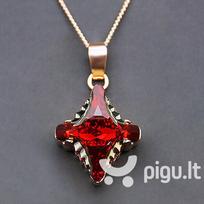 Kaklo papuošalas moterims DiamondSky Crystal Rhombus II (Light Siam Metallic Light Gold) su Swarovski kristalais